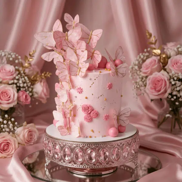 Gold and Pink Butterfly Cake | Delicious Delight - Isfahan