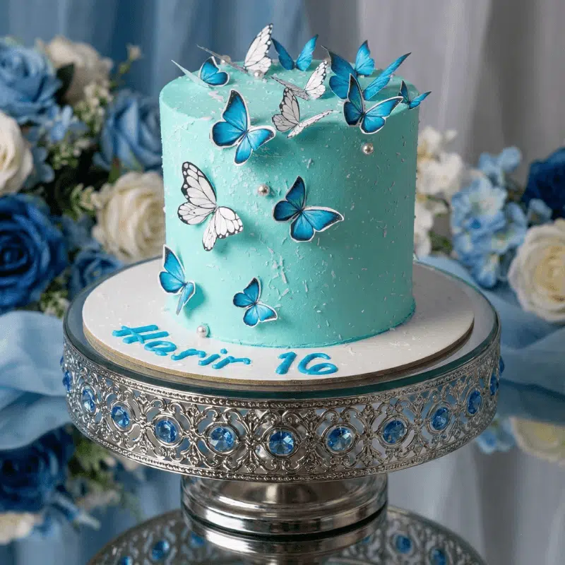 sky blue butterfly cake new