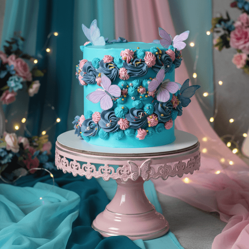 stylish blue butterfly cake new