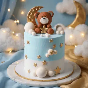 teddy white and blue cake new