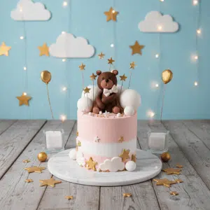 teddy white and pink cake new