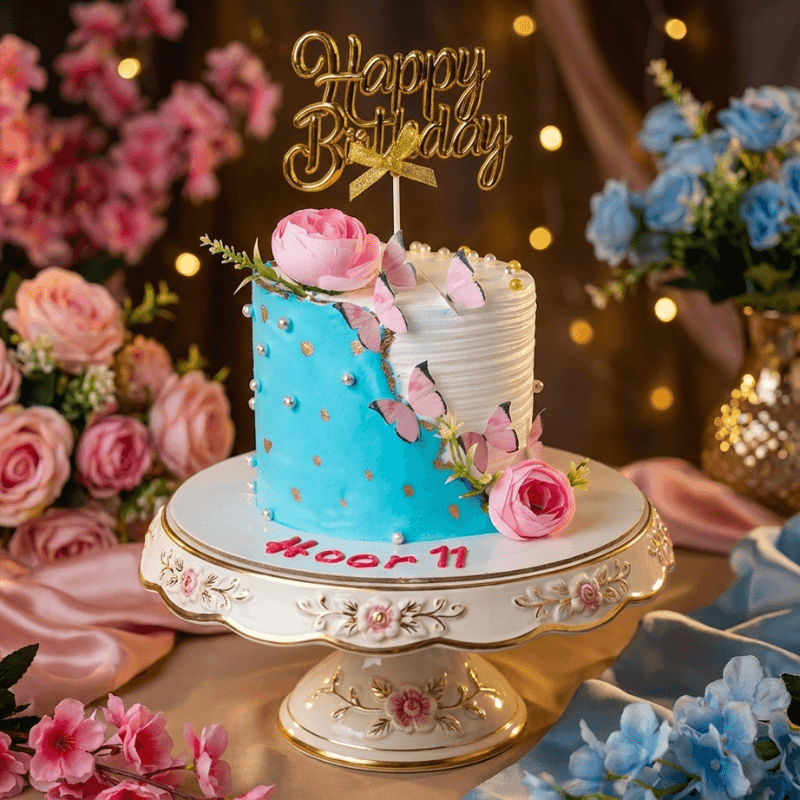 white and blue butterfly cake new