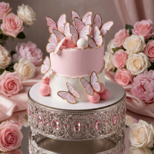 white and pink butterfly cake new