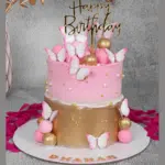 golden pink butterfly cake