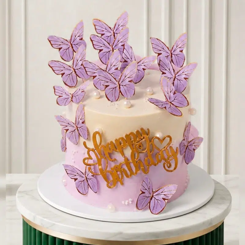 HBD butterfly white cake White Butterfly Cake - Image 1