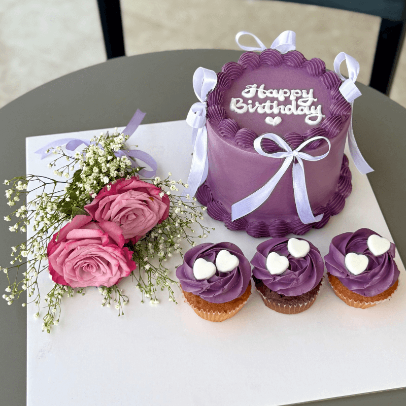 purple vintage cake cupcake flowers combo
