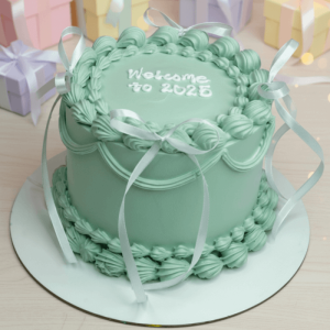 green ribbon vintage cake