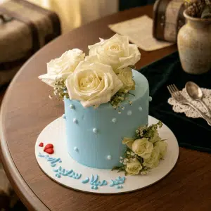 ivory flower blue cake