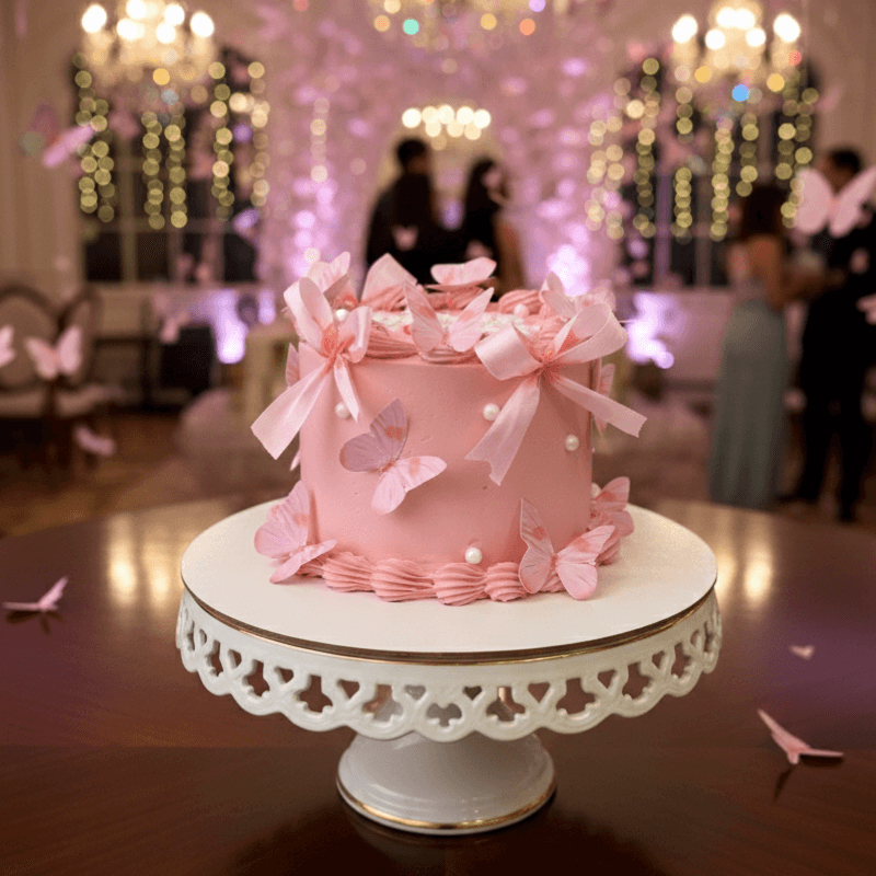 ribbon peach butterfly cake