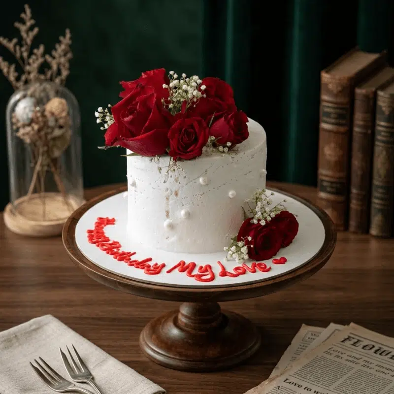 white pearls redrose cake white pearls redrose cake