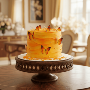 yellow pearls butterfly cake