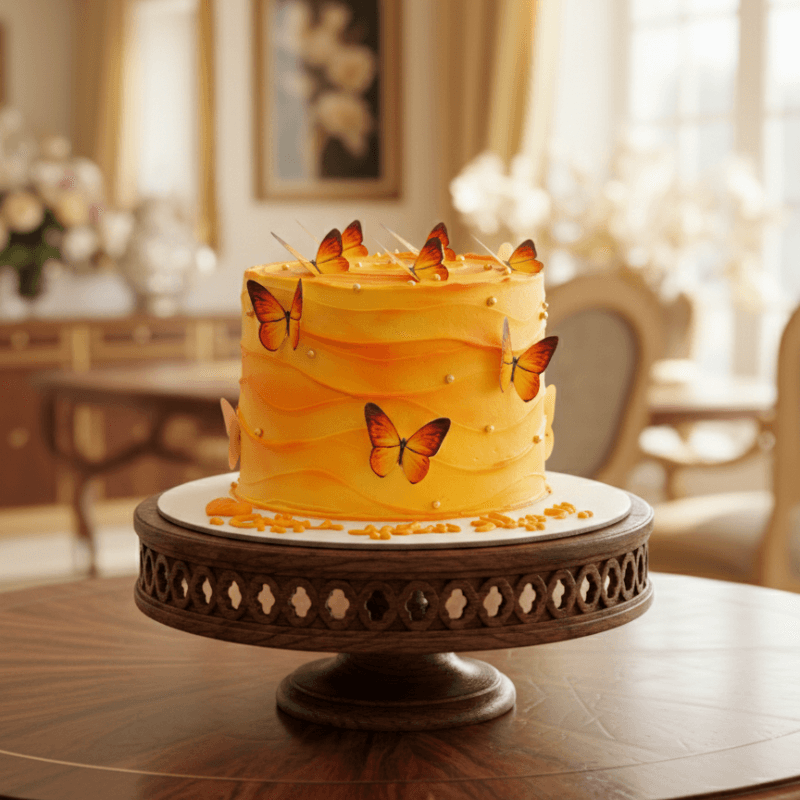 yellow pearls butterfly cake