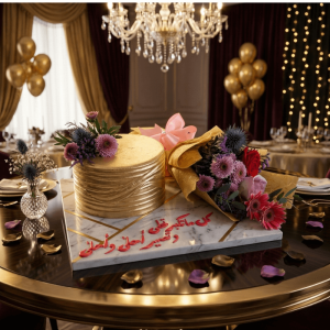 golden cake flower combo