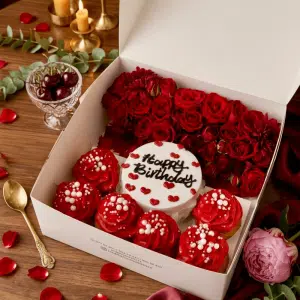 romance red floral cake combo
