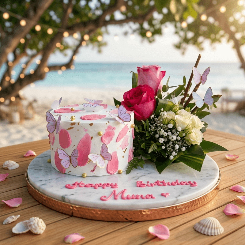 white butterfly cake flower combo