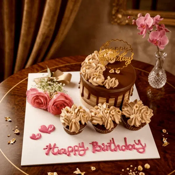 chocolate floral cake cupcakes combo