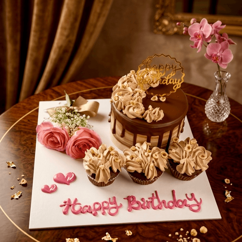 chocolate floral cake cupcakes combo