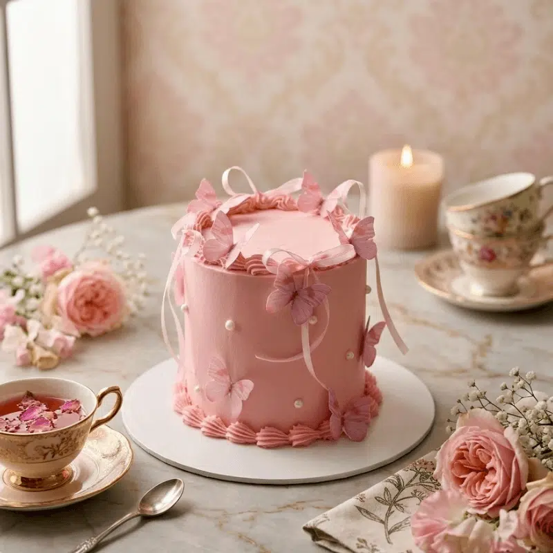 peach ribbon butterfly cake