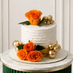 White Frosted Orange Roses Cake