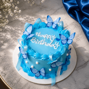 blue vintage ribbon butterfly cake