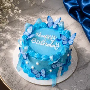 blue vintage ribbon butterfly cake