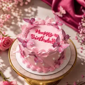 pink vintage ribbon butterfly cake