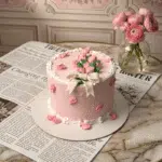 pink white bow cake