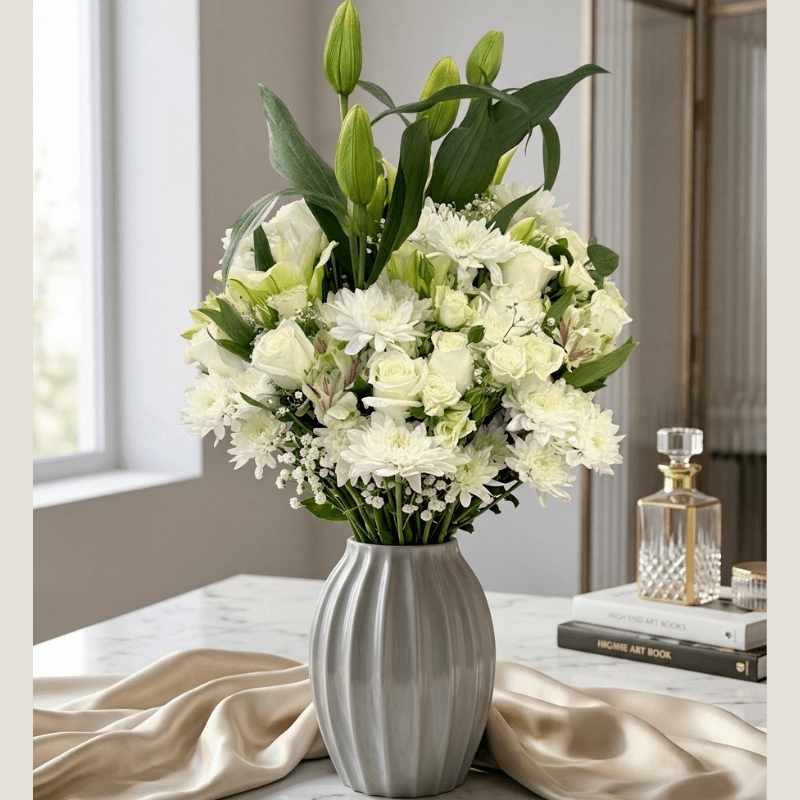 premium white floral arrangement