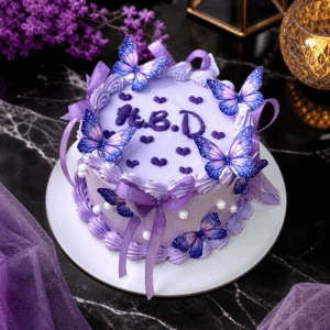 purple vintage ribbon butterfly cake