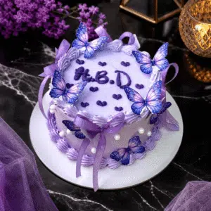 purple vintage ribbon butterfly cake