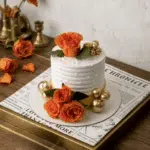 white frosted orange roses cake