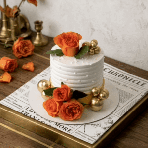 white frosted orange roses cake