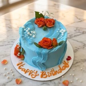 modern happy birthday blue cake