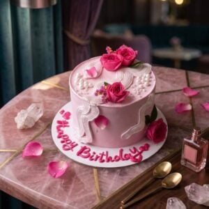 modern happy birthday pink cake