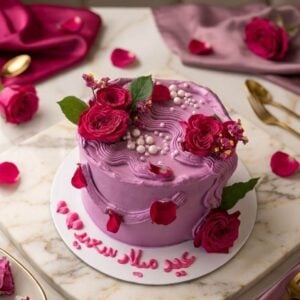 modern happy birthday purple cake