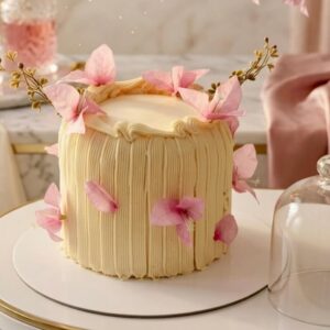 pleated ivory cake