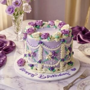 purple vintage floral decor cake