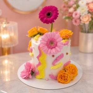 waves piping flroal cake