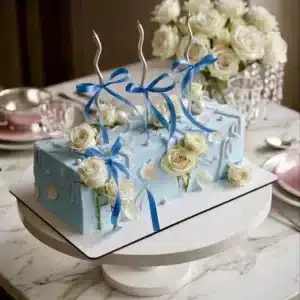 rectangular blue roses cake