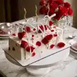 rectangular red roses wedding cake