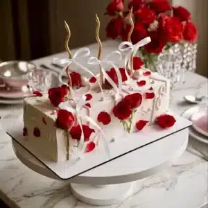 rectangular red roses wedding cake