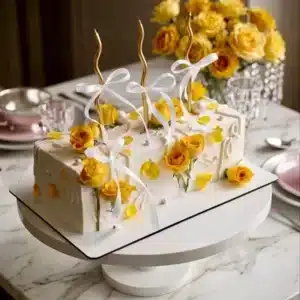rectangular yellow roses wedding cake