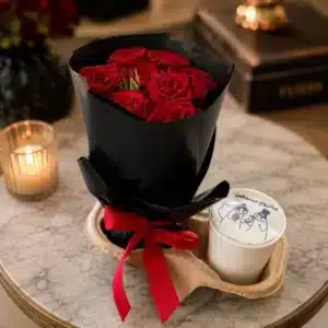 red bloom and cake