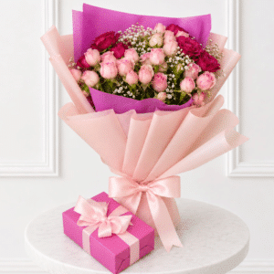 Ferrero gift box with pink flower bouquet