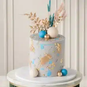 blue gold splash cake