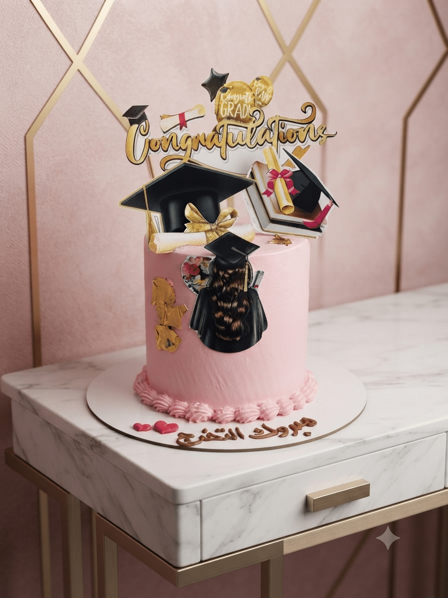 grad cake pink Graduation Soft Pink Cake - Image 1