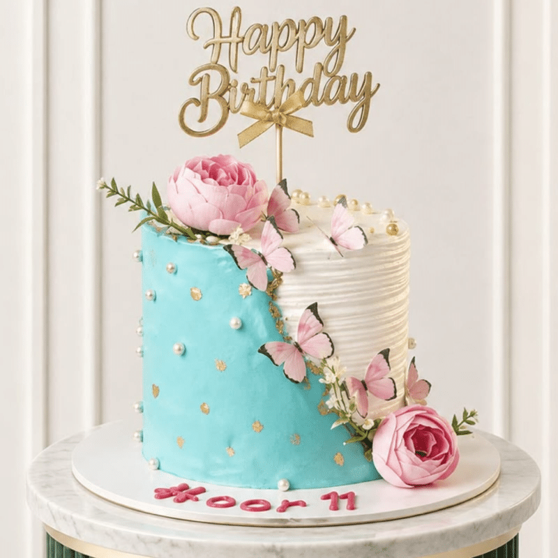 Blue and white cake white and blue butterfly cake